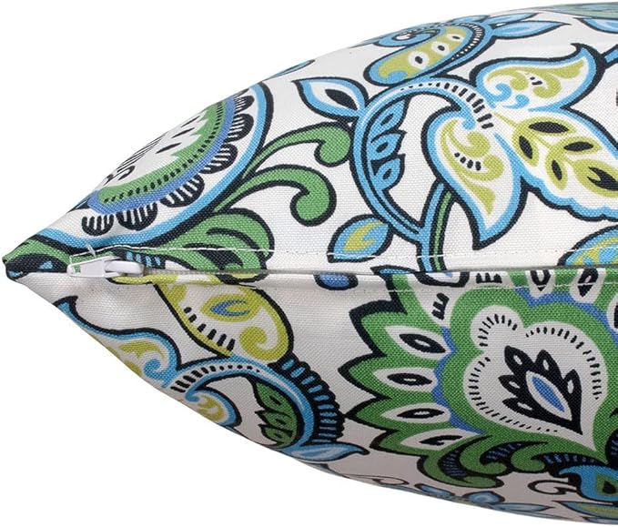 Magpie Fabrics Pack of 2 Outdoor Waterproof Throw Pillow Covers 18 x 18 Inch, Christmas Decorative Cushion Sham Pillowcase Shell for Garden Patio Tent Balcony Couch Sofa(Floral Blue Green)