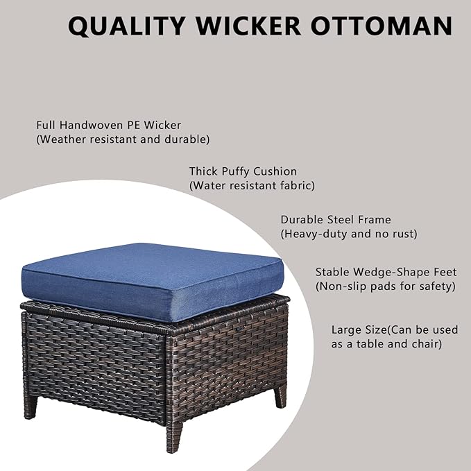 Rilyson 6 Piece Outdoor Patio Furniture Set - Rattan Wicker Patio Conversation Sets with 2 Swivel Rocker Chairs,2 Ottomans,1 Loveseat and 1 Coffee Table for Outside Porch Deck Backyard(Brown/Blue)