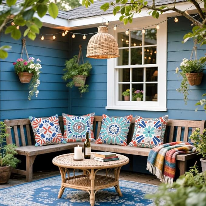 Cirzone Outdoor Pillow Covers 18x18 Set of 4 Morden Geometric Patterns Waterproof Throw Outdoor Pillows Boho Decorations for Funiture Patio Garden Home