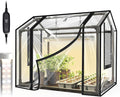 Bstrip Indoor Greenhouse with Grow Light, Mini PVC Tent with PE Base Mat, Ventilation Windows & Zippered Door, 18W Tabletop Greenhouse Light for Seed Starting with Timer, 23.8" x 15.7" x 20.5"