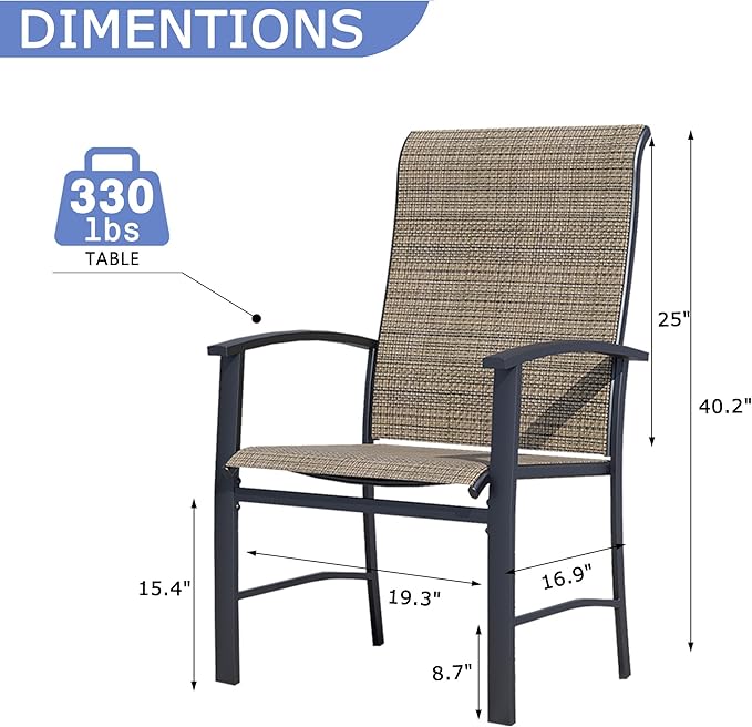 Outdoor Dining Chairs Set of 4, Stackable Patio Chairs with Metal Frame & Textilene Fabric, Perfect for Patio Garden Deck, Mocha
