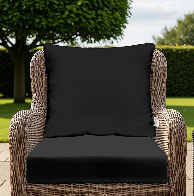 RSH DECOR Deep Seating Cushion with Pillow Back | 23” x 25” x 5" Seat | Water and Fade-Resistant Spun Fabric | Made in USA | Outdoor Chair Cushion Set for Patio Furniture (Black)