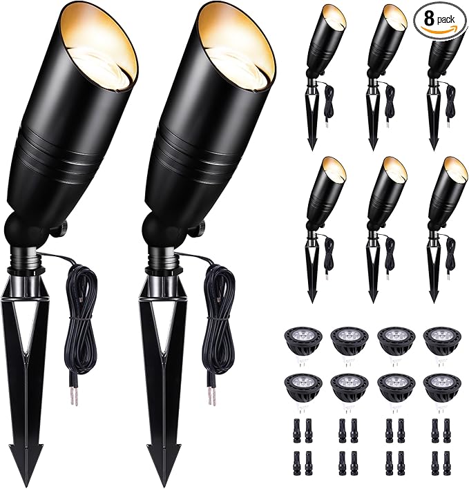 Low Voltage Landscape Spotlights, Black Outdoor LED 12V LED Tree Light, Waterproof Aluminum Fixture for Tree House Garden with 5W MR16 Bulb 4000K 8 Pack