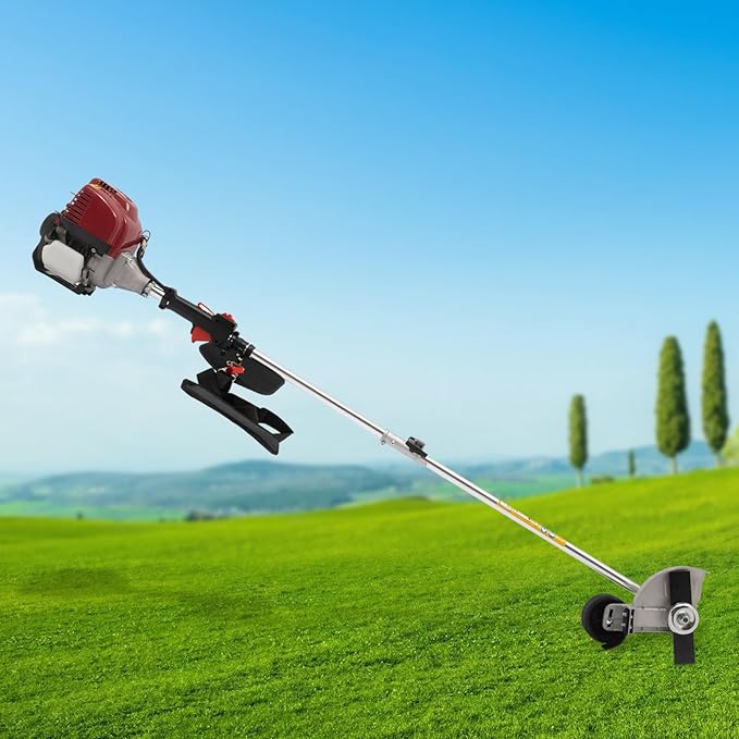 Gas Weed Eater, 35.88CC 4-Stroke Gas Power String Trimmer Lawn Trimmer Grass Cutter Weed Edger with 2 Blade Heads, Portable Weed Wacker Grass Cutter with Large Fuel Tank for Lawn Mowing