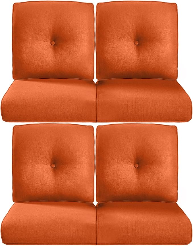 Pop 22x25/22x24 Outdoor Chair Cushions Set of 4 - Heavy Duty High Back Replacement Zippered Cushion for Patio Furniture Dining Gliding Rocking Chairs Loveseat L-Shape Sofa - Orange/Button