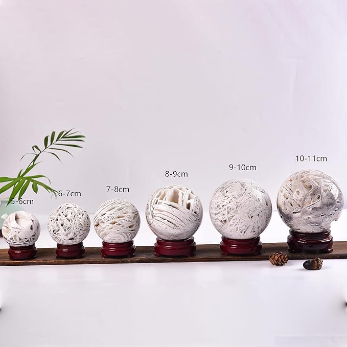 JIC Gem Large Mexican White Agate Crystal Sphere Ball with Wooden Stand White Healing Crystal Decorative Ball 90-100mm