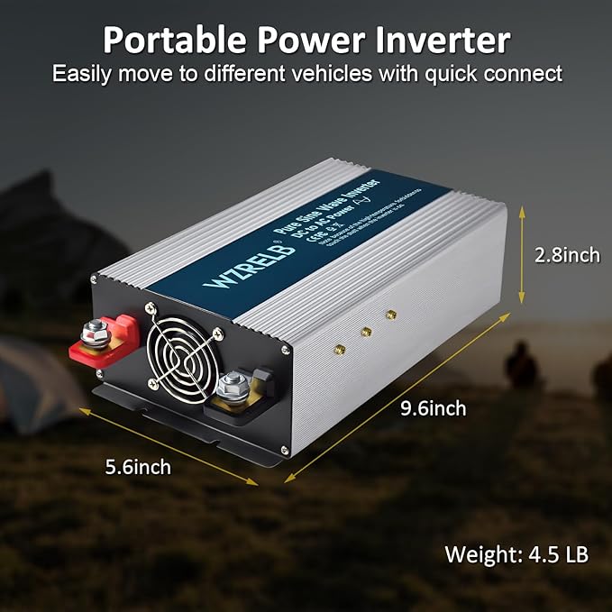 WZRELB 1800W Pure Sine Wave Inverter 36V DC to 110V 120V AC Power Converter with LED Display, Off-Grid Portable Power Inverter with 4 AC Outlets for Home, RV, Truck, Camping