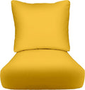 RSH DECOR: Deep Seating Cushion with Pillow Back | 23” x 26” Seat | All-Weather Spun Fabric | Water and Fade-Resistant | Outdoor Chair Cushion Set for Patio Furniture | Yellow