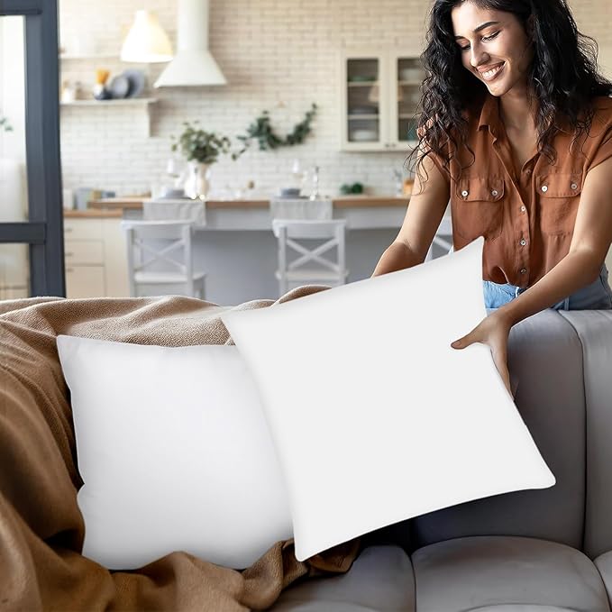 Covers & All Premium Square Throw Pillow Inserts with Covers Set of 4, 28 x 28 Inches White, Decorative Cushions for Couch Sofa Home Decor Office Travel UV Resistant Waterproof Soft Cushions Pillows