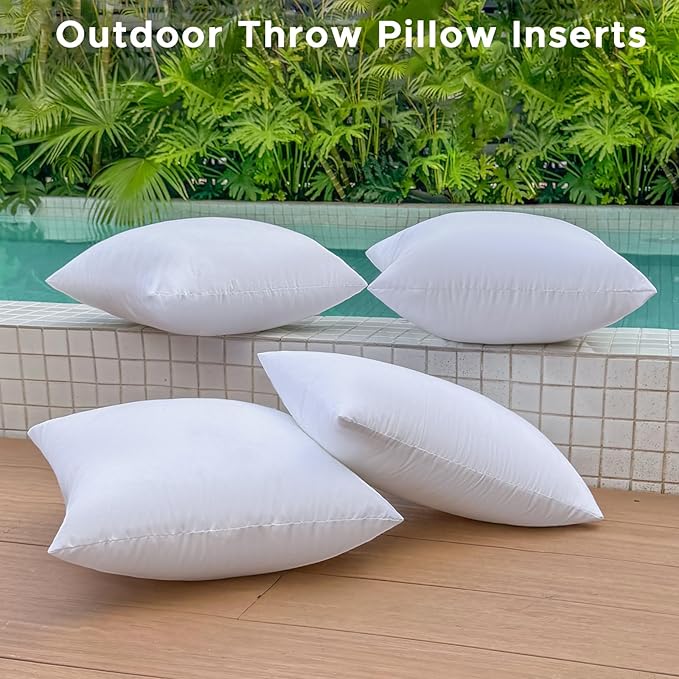 18 x 18 Outdoor Pillow Inserts Set of 4 Medium Square Patio Furniture Pillows for Porch Couch Fall Throw Pillow Inserts Premium Decorative Stuffer Pillows Waterproof White Sofa Cushion