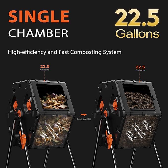 Compost Tumbler 22.5 Gallon/85L, Easy Assemble Compost Bin Outdoor, 360°Rotating Composter for Garden, Backyard, and Yard, Gifts for Seasoned Gardeners & Beginners-Green