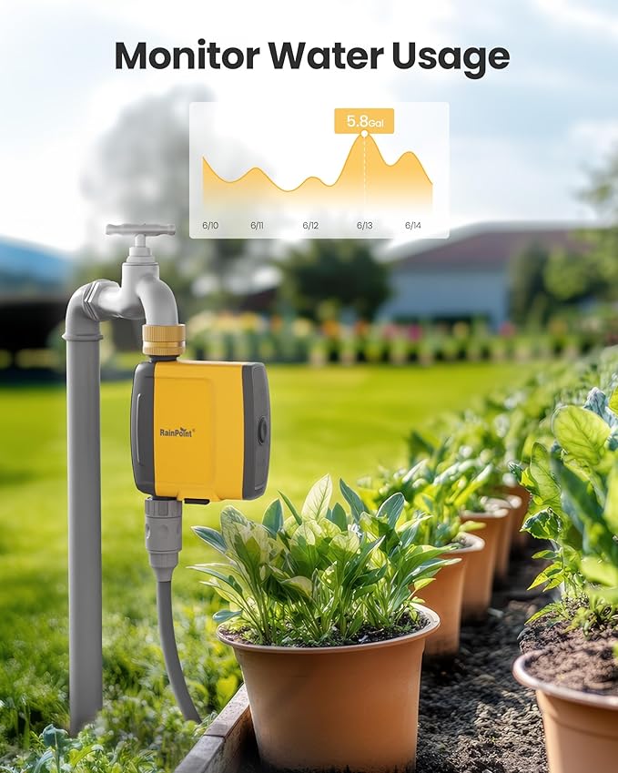 RAINPOINT WiFi Water Timer, Smart Hose Timer WiFi Irrigation Controller, Wireless Watering System Valve, APP & Voice Control, Weather-Based Automatic Rain Delay, Brass Inlet