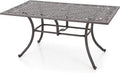 PHI VILLA Cast Aluminum Rectangular Patio Dining Tables for 6 Person, 64" x 37" Engraved Cast-Top Aluminum Table with 2.3" Umbrella Hole, Lawn Garden Tables for All Weather