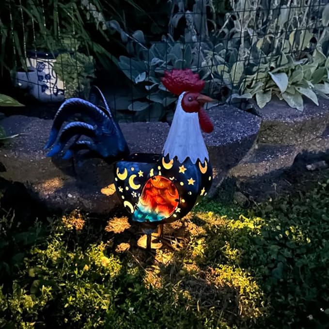 LIFFY Metal Rooster Yard Decor,18" Solar Rooster Outdoor Decor with LED Lights,Chicken Home Decorative Ornaments,Garden Statues for Outside Patio Backyard Landscape Lawn