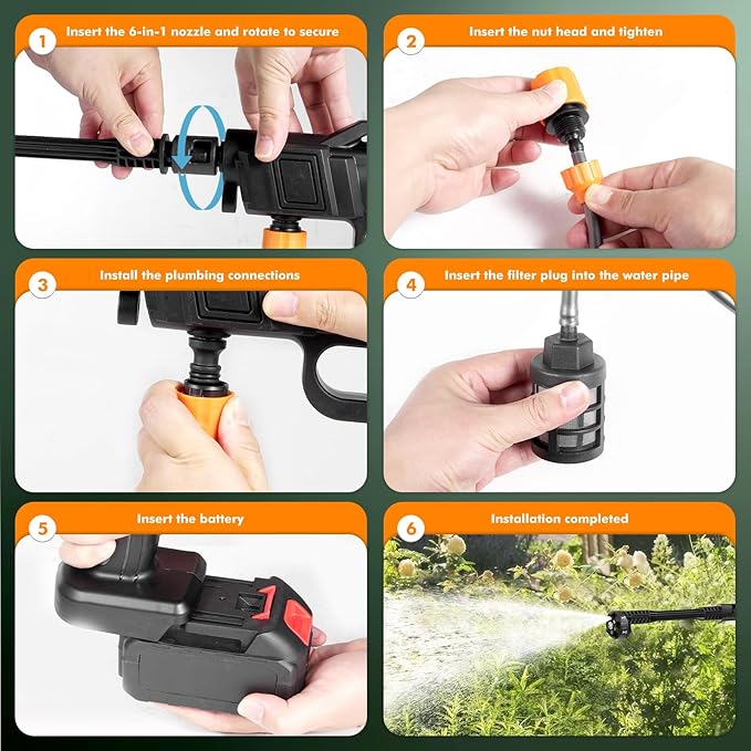 Cordless Pressure Washer Battery Powered, 80Bar/1160PSI Cordless Power Washer with 3.0Ah Battery&Charger&6-in-1 Nozzle, Handheld Pressure Washer Cleaner Portable Power Washer Kit for Car/Garden/Home