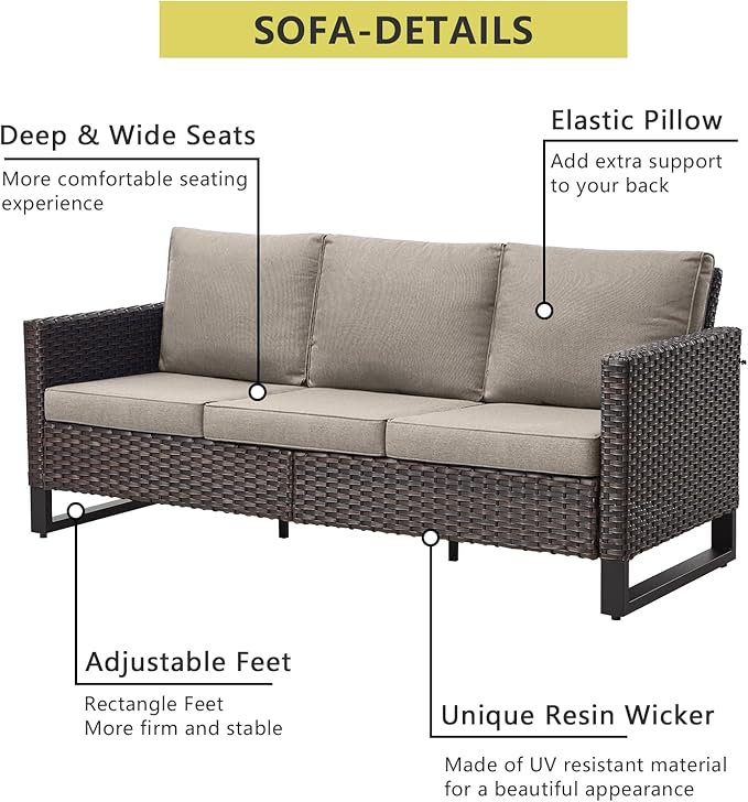 HUMMUH 9 Piece Patio Furniture Set Outdoor Sectional Sofa,High Back Patio Swivel Rocker Chairs with Ottomans Coffee Table for Porch,Garden,Backyard(Brown/Grey)