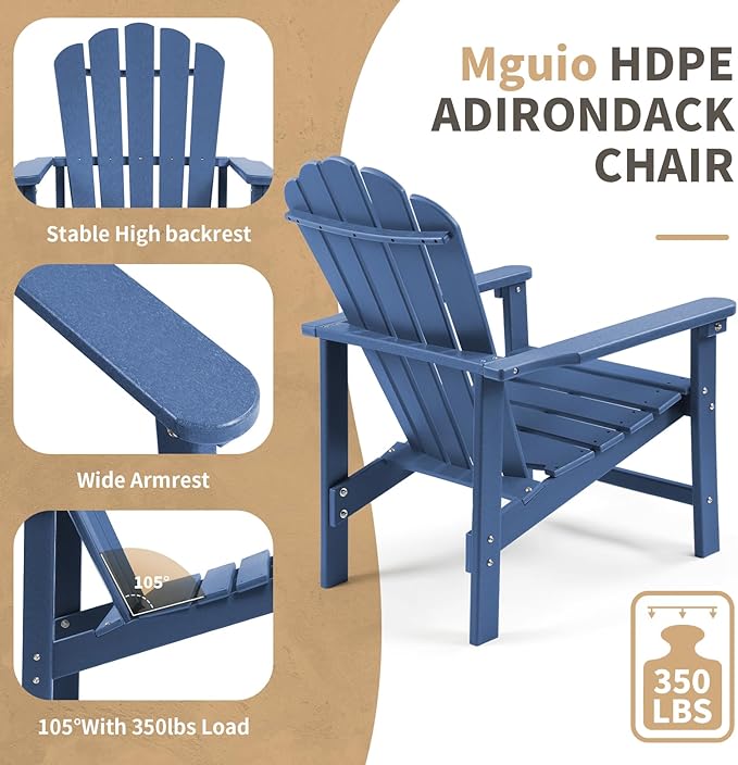 Stackable Adirondack Chairs Set of 4, Space Saving HDPE All-Weather Fire Pit Chair with Cover for Outdoor Lawn Porch Deck