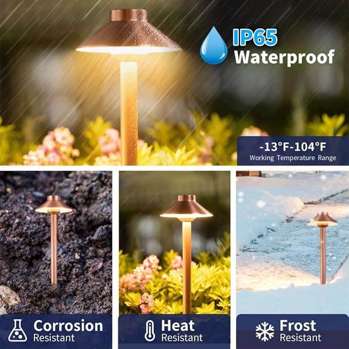 Gardenreet Brass Low Voltage Path Lights(Hat) Outdoor Waterproof IP65, 12v LED Copper Landscape Lights Wired Fixture for Patio Walkway Driveway Garden Yard Without G4 Bulb(8 Pack)