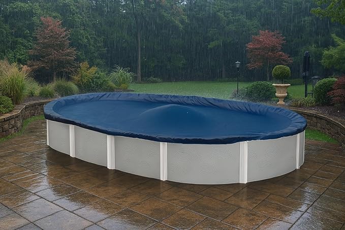 Premium Winter Pool Cover for Above Ground Oval Pool, 10' x 15' Ft., Aboveground Pools Winter Cover, Includes W & Cable, Strength & Durability, UV Protection, Solid Blue