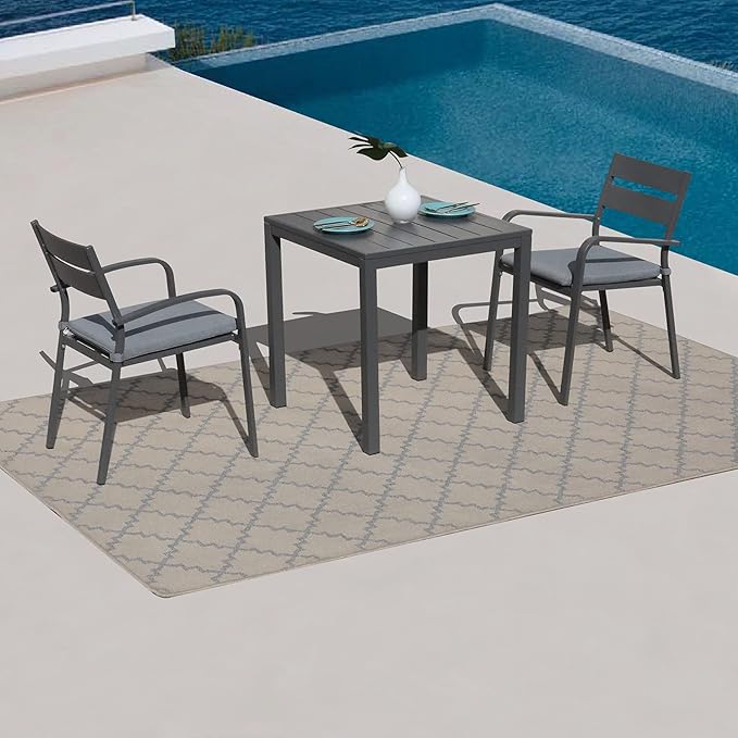 Soleil Jardin Outdoor Aluminum 2-Piece Patio Dining Chairs with Cushions, Stackable Bistro Chairs for Balcony, Garden, Backyard, Dark Grey Finish & Grey Cushion