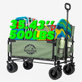 3-in-1 Large Collapsible Folding Wagon, BENEHIKE Foldable Beach Wagon with Rotated Wheels, 500lbs/225L Outdoor Utility Wagon Convert to Bench for Sand, Groceries, Camping, Sports, Shopping (Green)