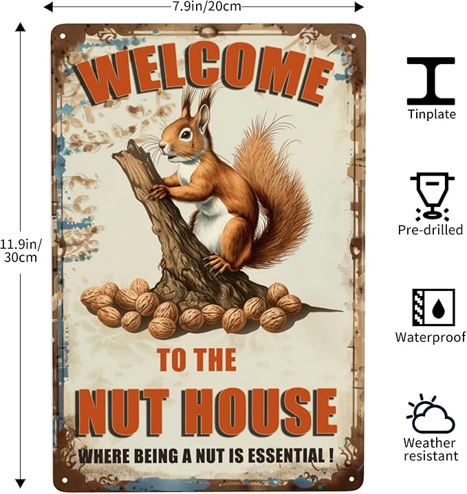 Funny Squirrels Signs Welcome To The Nut House Squirrels Stuff For Indoor Outdoor Decor 12x8 Inches (Orange)