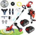 Cordless Weed Wacker, 12-Inch Electric Weed Wacker, Brushless Grass Trimmer with Wheels, 2×4.0Ah Batteries, Lightweight Electric Weed Eater with Telescoping Shaft for Lawn, Yard, Garden, Red