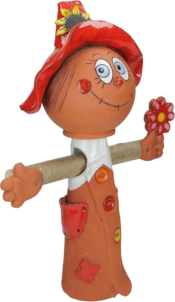 Ceramic Garden Decor - Scarecrow Lawn stake - Outdoor statue - Perfect, unique gifts for gardeners woman, men, yard gifts - Handmade, Frostproof