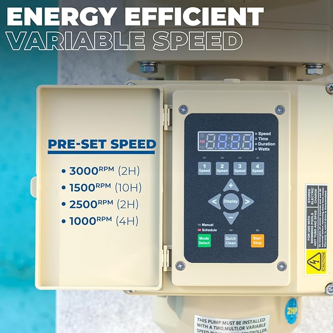 XtremepowerUS 3HP Variable Speed High-Flo Pool Pump In-Ground Pool 230V, 1-1/2” & 2” Pipe Adapters Energy Star Certified