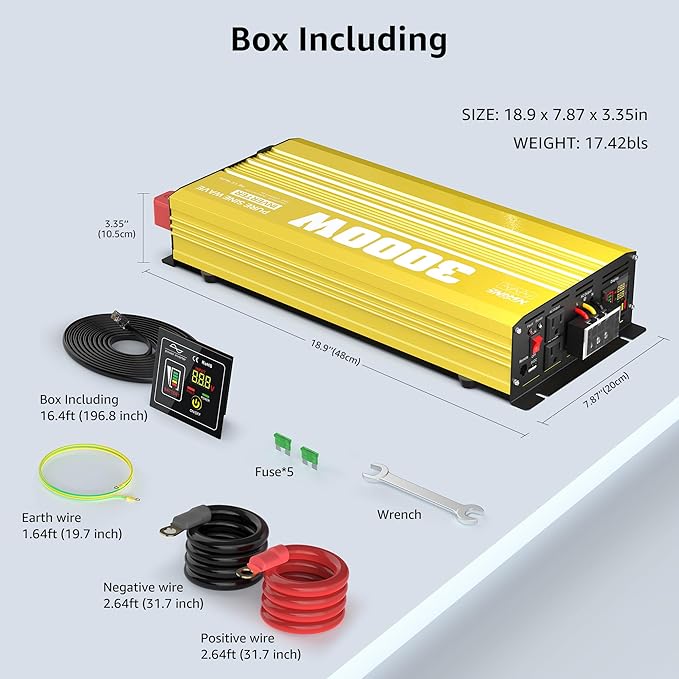 XWJNE 3000W Pure Sine Wave Power Inverter 24V DC to 120V AC Converter with LED Display and Remote Controller for Home, RV, Truck, Off-Grid Solar Power