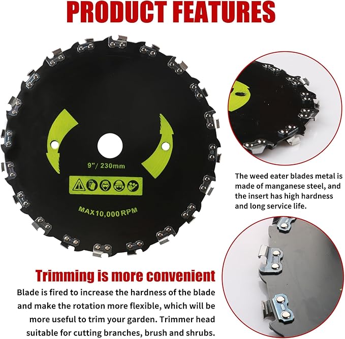 9" x 36 Teeth Carbide Tipped Blades & 9" x20T Carbon Steel Round Chainsaw Tooth Brush Blades & 10" x 3 Teeth Carbon Blades with Adapter Kit