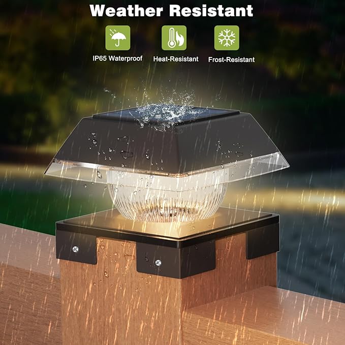 INDARUN 4x4 Solar Post Cap Lights Outdoor Waterproof, Fence Deck Post Solar Lights for 4x4 5x5 6x6 Wooden Posts/4x4 Vinyl Posts, 120Lumen Cool/Warm White, for Porch, Patio, Backyard, Stair(2 Pack)