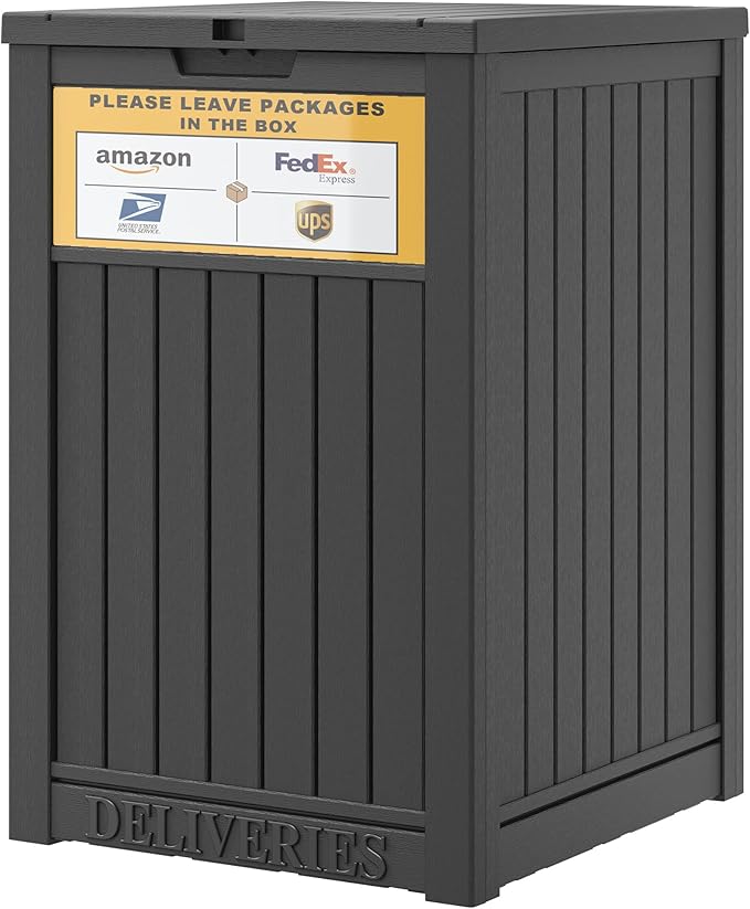 Package Delivery Box for Outside with Sign, 48 Gallon Storage with Lockable Secure, Large Double Wall Resin Outdoor Package Delivery Waterproof