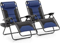 MAISON ARTS Oversized Padded Zero Gravity Chairs Set of 2, Folding Patio Lounge Chair, 28" Wide Seat Anti Gravity Recliners for Lawn Outdoor Camping Poolside Yard, Support 400lbs, Blue & Black