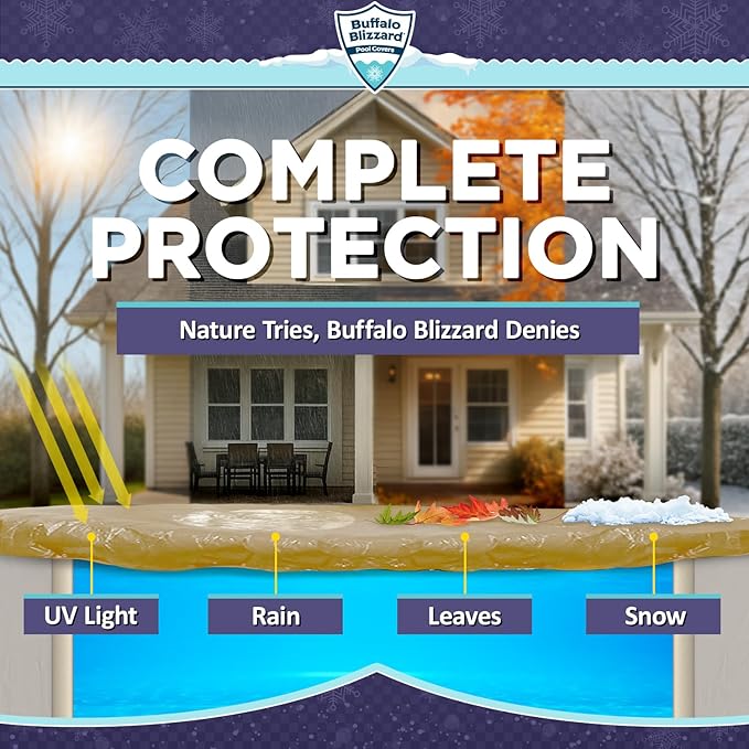 Buffalo Blizzard Supreme Plus 18 ft x 40 ft Rectangular Winter Pool Cover | Tan/Silver | Heavy Duty for Above Ground Swimming Pools | Easy Install | Cold & UV Resistant | Seasonal Debris Protection