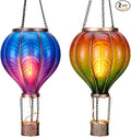 TERESA'S COLLECTIONS 2 Pack Hanging Solar Lantern Outdoor Garden Decor for Valentine ,Waterproof Plastic Hot Air Balloon Orange Flickering Flame Effect Lantern for Yard Tree,Gift for Mom,18"