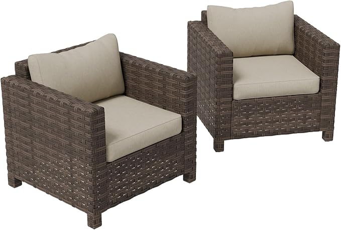 COOS BAY Lanai Chic Outdoor Chair Set of 2, Deep Seating Patio Chairs, Modern Outdoor Armchairs, 2 Pieces, Brown/Beige