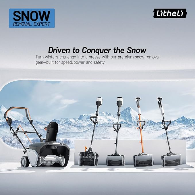 Litheli 20V Cordless Snow Shovel, 12'' Brushless Electric Snow Blower with 4Ah Batteries Included, Lightweight Battery-Powered Snow Thrower for Driveway & Sidewalk