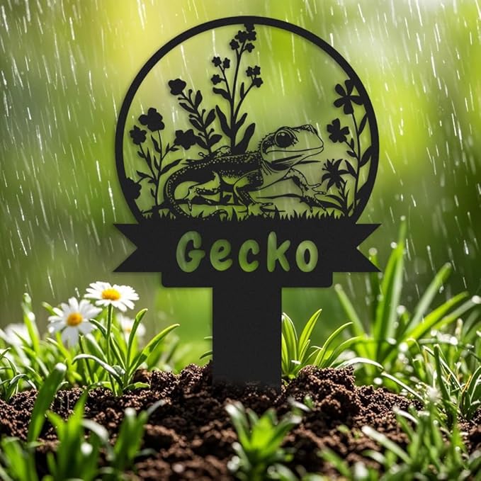 Custom Gecko Metal Memorial Plque,Personalized Gecko Remembrance Stake,Gecko Loss,Grave Markers,Outdoor Garden Decor,Yard Sign gecko 12inch
