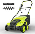16-Inch Electric Dethatcher and Scarifier, YERYORK 2-in-1 Scarifier and Lawn Dethatcher with Powerful 15.5 AMP Motor 14.5Gal Collection Bag 5-Position Depth Foldable Handle for Lawns(Dark Green)