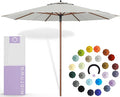 Midtown Umbrellas The Wooden 10 Feet Patio Umbrella With Terylast Off Cream (Off White) Polyester Fabric - Aluminum Frame Market Umbrella For Backyard, Deck, Garden, Pool - Wooden Pole
