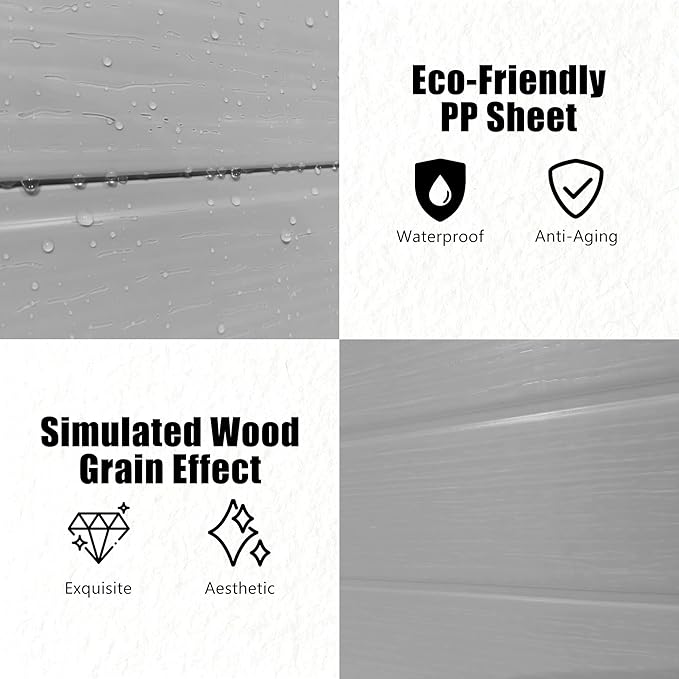 Outdoor Shed 5x3/6x4/7x7/8x6/8x10/8x12 FT, 15MM Thick PP Resin Plastic Shed with Lockable Door & Floor - Waterproof Plastic Tool Shed for Bike, Garbage Can, Backyard, Patio ﻿ ﻿ (Grey, 7x7FT)