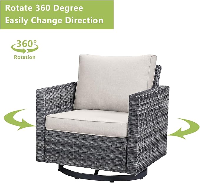 Rilyson Wicker Outdoor Patio Furniture Set - 7 Piece Patio Conversation Set with 4 Swivel Rocker Chairs,2 Rattan Ottoman and 1 Couch for Outside Porch Deck Backyard(Mixed Grey/Beige)