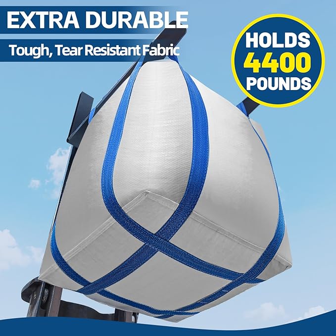 5 Packs FIBC Bulk Bags,Holds up to 4400 lbs Construction Bags Heavy Duty,210-Gallon Woven Polypropylene Dumpster Bag for Industry Agriculture and Construction,Sealable Top