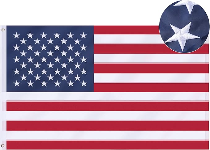 American Flag 5x8 Ft, US Deluxe Embroidered Heavy Duty Premium Polyester Durable Outside Flags with Brass Grommets