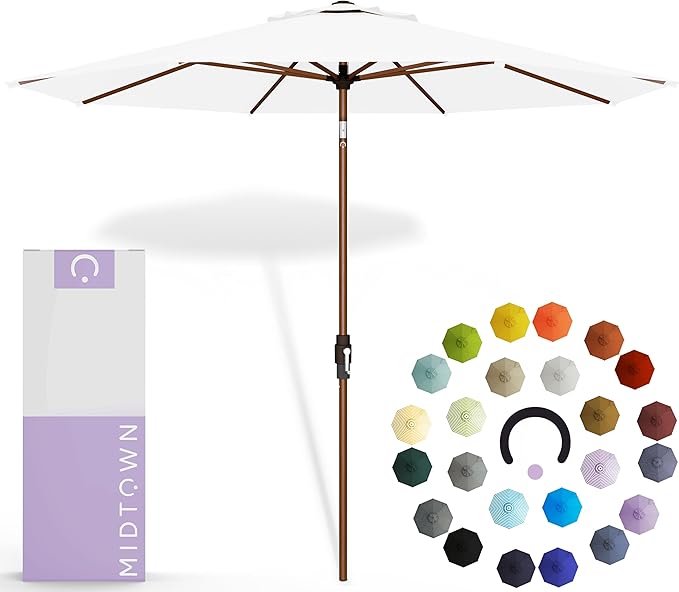 Midtown Umbrellas Wooden 2-8 Feet Outdoor Patio Umbrella, Terylast Ivory White Fabric, Aluminum Frame For Backyard Umbrella, Deck Umbrella, Garden Umbrella & Pool Umbrella - Wooden Pole