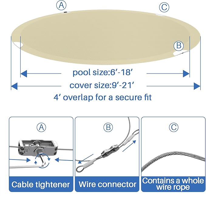 ECOOPTS Round Pool Cover for Above Ground Pools, Swimming Pool Cover Protector Winter Safety Cover (10 ft, Beige)