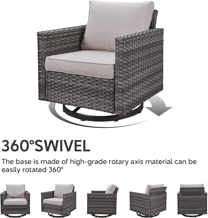 9 Piece Wicker Patio Furniture Set - Outdoor Swivel Rocker Chairs Set with Coffee Table, Rattan Chairs, 3 Seat Sofa & Ottomans, Patio Conversation Sets for Bcakyard Deck - Grey/Beige