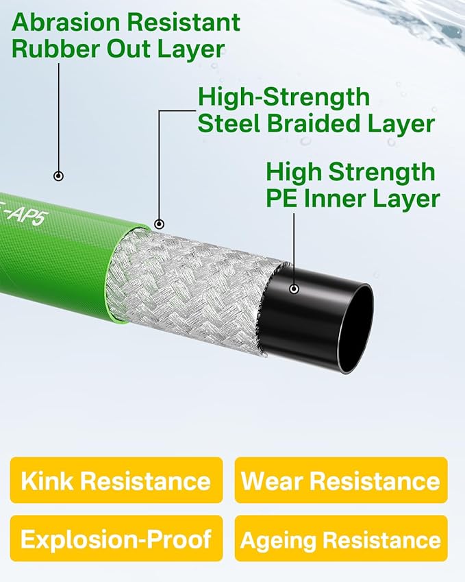 Pressure Washer Hose 200FT 3/8" for Cold and Hot Water 212°F, with Swivel Quick Connect, 4500PSI Kink Resistant Grade Steel Wire Braided, Power Washer Hose With 2pcs M22-14mm Adapter