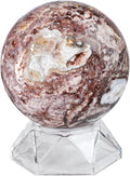 Natural Mexican Agate Crystal Ball with Acrylic Display Base, 61-70mm Polished Stone Feng Shui Crystal Sphere Meditation Decoration for Home & Office